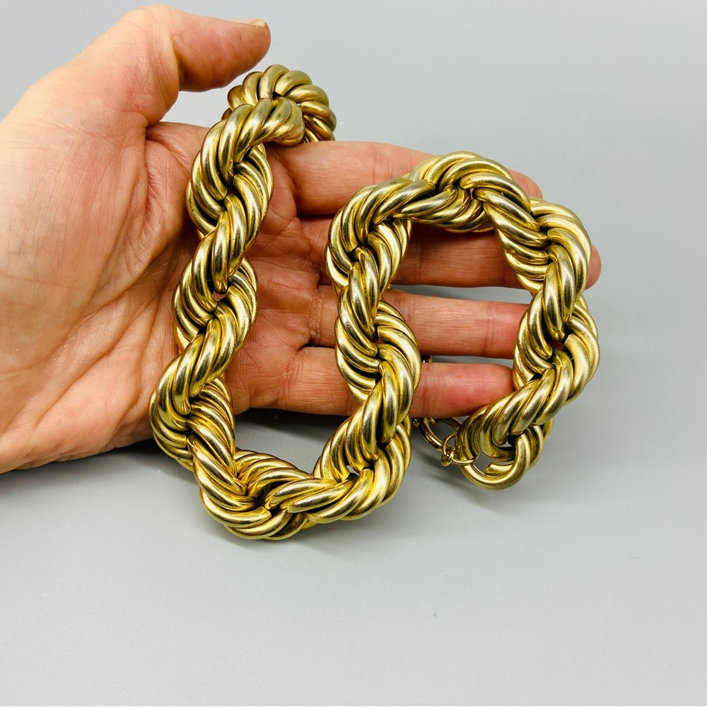 Vintage Bold & Gold Toned Big Rope Necklace HipHop Statement - Picture 10 of 16